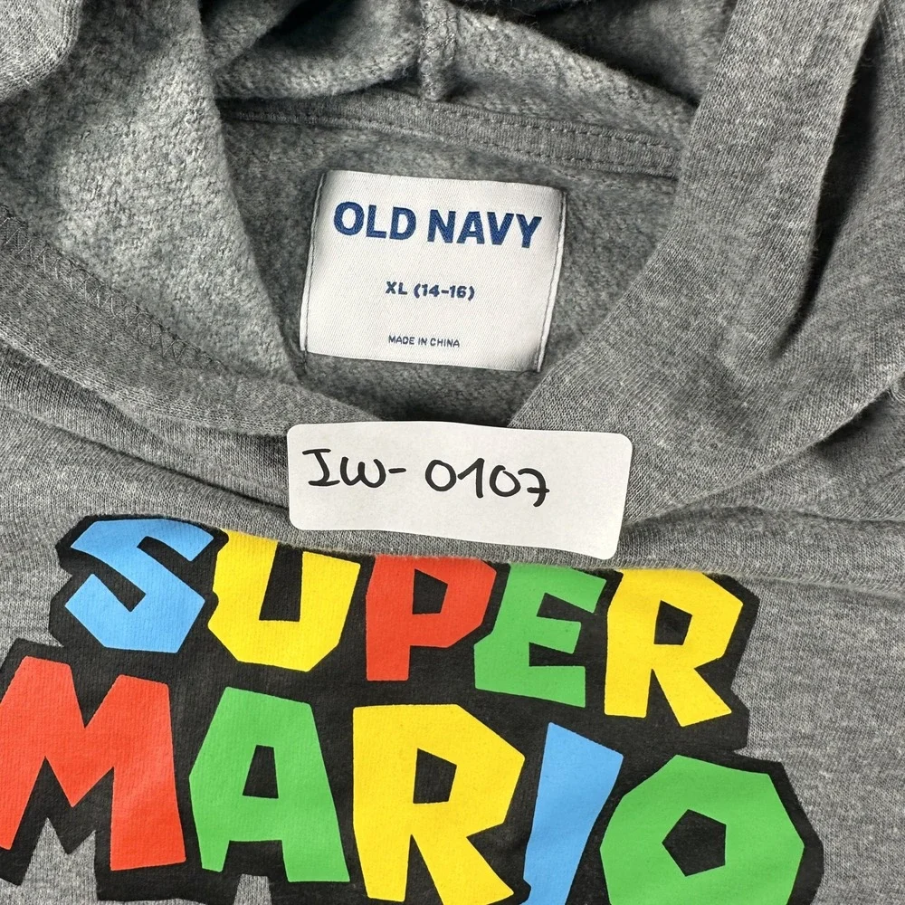 Old Navy Super Mario Graphic Hoodie XL (14-16) Grey Nintendo Gamer Pullover